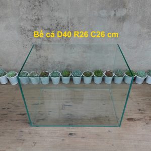 Bể cá cỡ 40x26x28 cm, dày 5mm, bể dán dấu keo, thành bể được mài vi tính rất an toàn