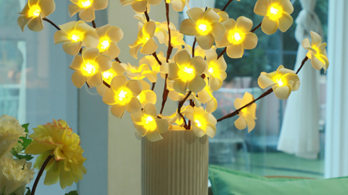Đèn led trang trí: mẫu cành hoa vàng với 20 bóng led