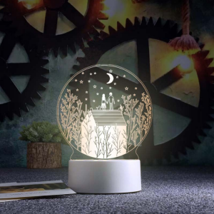 Đèn led 3D trang trí để bàn có sẵn ổ cắm: mẫu Cặp đôi ngắm trăng
